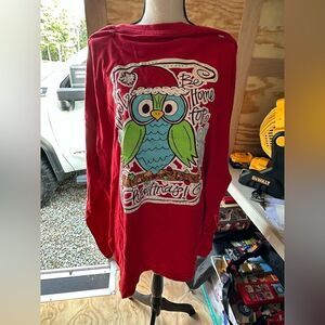 Sassy Frass Christmas Owl Red Long Sleeve Shirt